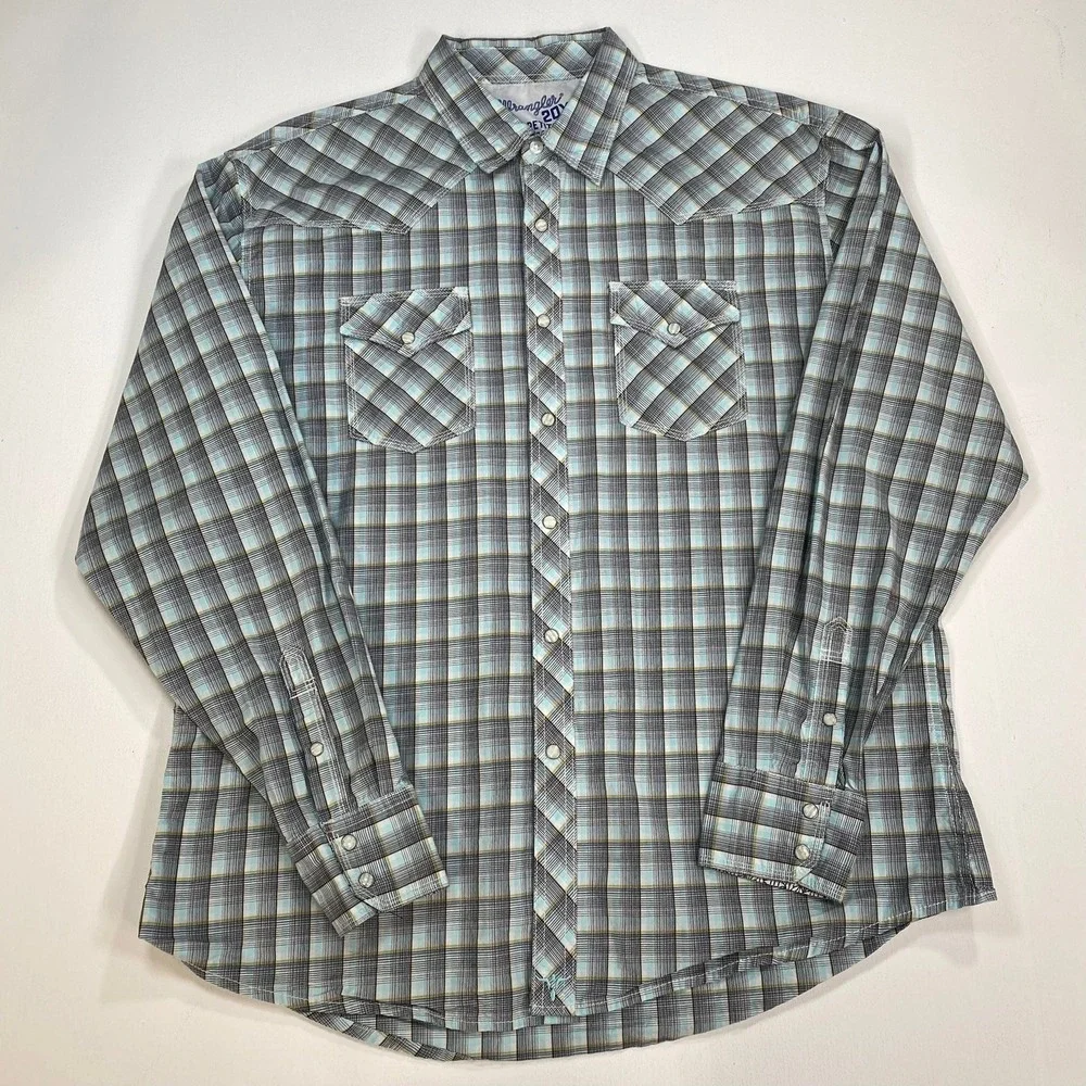 Wrangler 20X Competition‎ Men's Plaid Long Sleeve Snap Front Shirt XL
